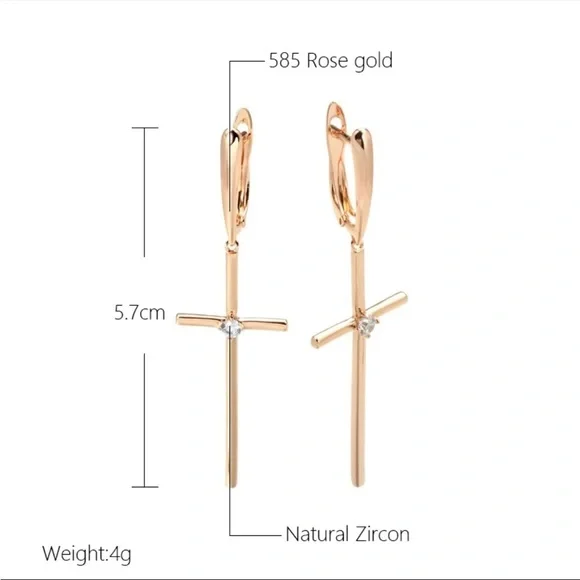 ROSE gold plated cubic zircon cross earrings - Picture 3 of 6